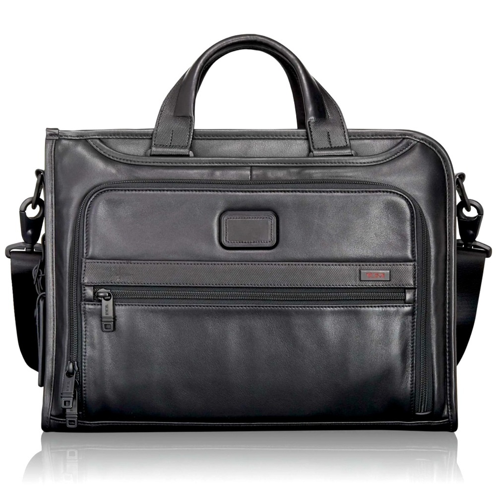 TUMI Alpha 2 Leather Organizer Laptop Briefcase